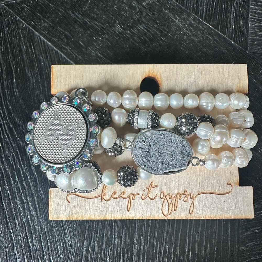 Pearl and Stone Bracelet Set